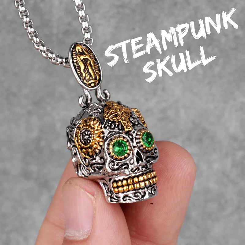 Steampunk Skull Cross Gothic Men Necklaces Pendants Chain Stainless Steel