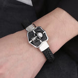 Steampunk Skull Head Bracelet Man Leather Stainless Steel Men's Wrist Bracelets
