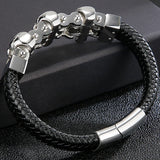 Steampunk Skull Pattern Man Bracelet Stainless Steel Leather Wrist Band 3 Colors