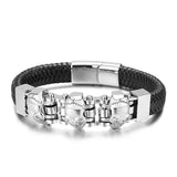 Steampunk Skull Pattern Man Bracelet Stainless Steel Leather Wrist Band 3 Colors