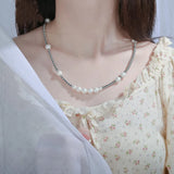 Steel Ball Stitching Pearl Necklace Hip Hop Stainless Steel Bead Necklace