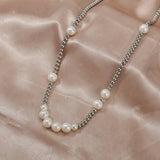 Steel Ball Stitching Pearl Necklace Hip Hop Stainless Steel Bead Necklace