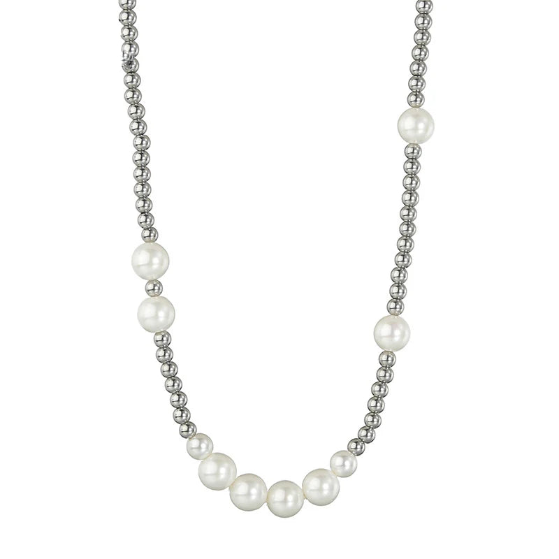 Steel Ball Stitching Pearl Necklace Hip Hop Stainless Steel Bead Necklace