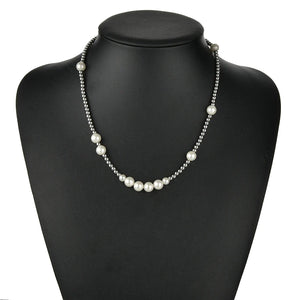 Steel Ball Stitching Pearl Necklace Hip Hop Stainless Steel Bead Necklace