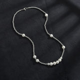 Steel Ball Stitching Pearl Necklace Hip Hop Stainless Steel Bead Necklace