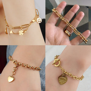 Heart Pendant Steel Bracelet for Women