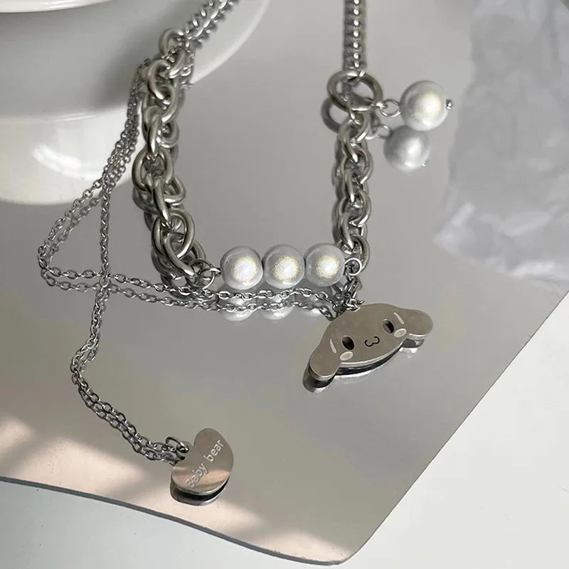 Steel Cloud Sweet Sense Clavicle Chain Luminous Bead Necklace