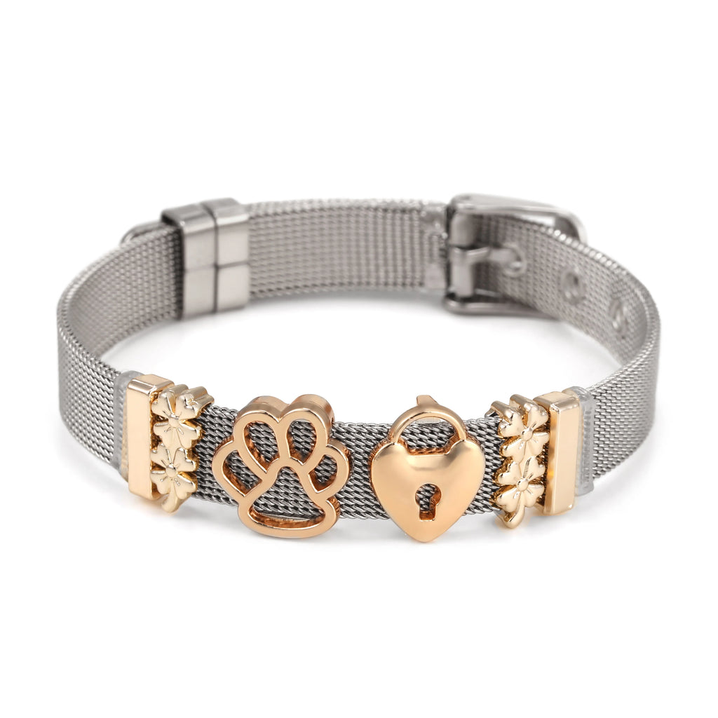 Steel Color+Gold Stainless Steel Bangles Men And Women Titanium Steel Bracelet