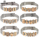Steel Color+Gold Stainless Steel Bangles Men And Women Titanium Steel Bracelet