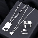 Steel Heart Figured Couple Necklace And Ring Set
