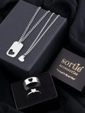 Steel Heart Figured Couple Necklace And Ring Set
