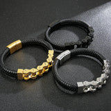 Men's Biker Motorcycle Chain Bracelet Leather Cuff Wrap Wristband