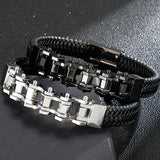Men's Biker Motorcycle Chain Bracelet Leather Cuff Wrap Wristband