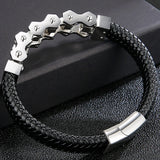Men's Biker Motorcycle Chain Bracelet Leather Cuff Wrap Wristband