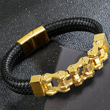 Men's Biker Motorcycle Chain Bracelet Leather Cuff Wrap Wristband