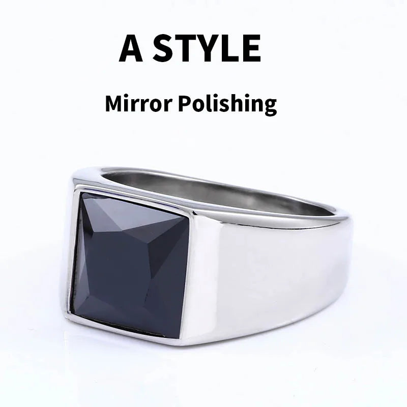 Brushed Mirror Polished Stainless Steel Stone Wedding Ring