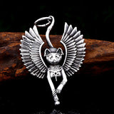 Steel Owl Pendant with Feather Wing Chain