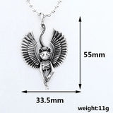 Steel Owl Pendant with Feather Wing Chain