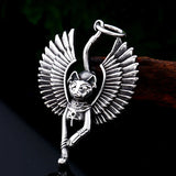 Steel Owl Pendant with Feather Wing Chain