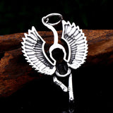 Steel Owl Pendant with Feather Wing Chain