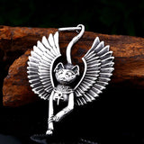 Steel Owl Pendant with Feather Wing Chain