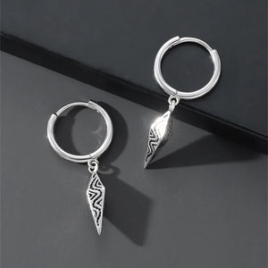 Stereo Tapered Craved Flower Hoops 925 Sterling Silver Earrings For Men