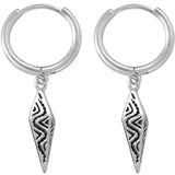 Stereo Tapered Craved Flower Hoops 925 Sterling Silver Earrings For Men