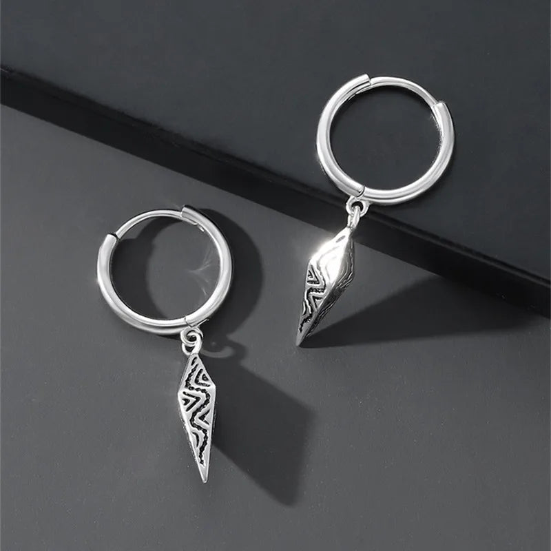 Stereo Tapered Craved Flower Hoops 925 Sterling Silver Earrings For Men