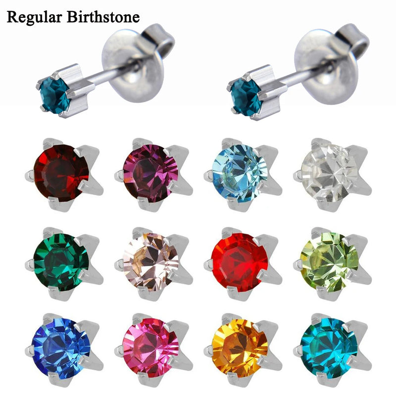 Surgical Steel CZ Birthstone Earrings - 24K Plating
