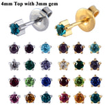 Surgical Steel CZ Birthstone Earrings - 24K Plating
