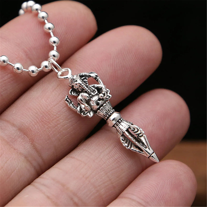 925 Silver Vajra Ganesh Pendant Necklace Buddhist Hindu Religious Jewelry