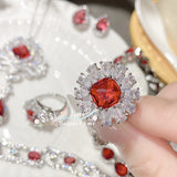 Sterling Silver Red CZ Jewelry Set for Women