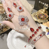 Sterling Silver Red CZ Jewelry Set for Women