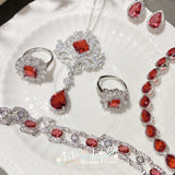Sterling Silver Red CZ Jewelry Set for Women