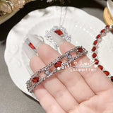 Sterling Silver Red CZ Jewelry Set for Women