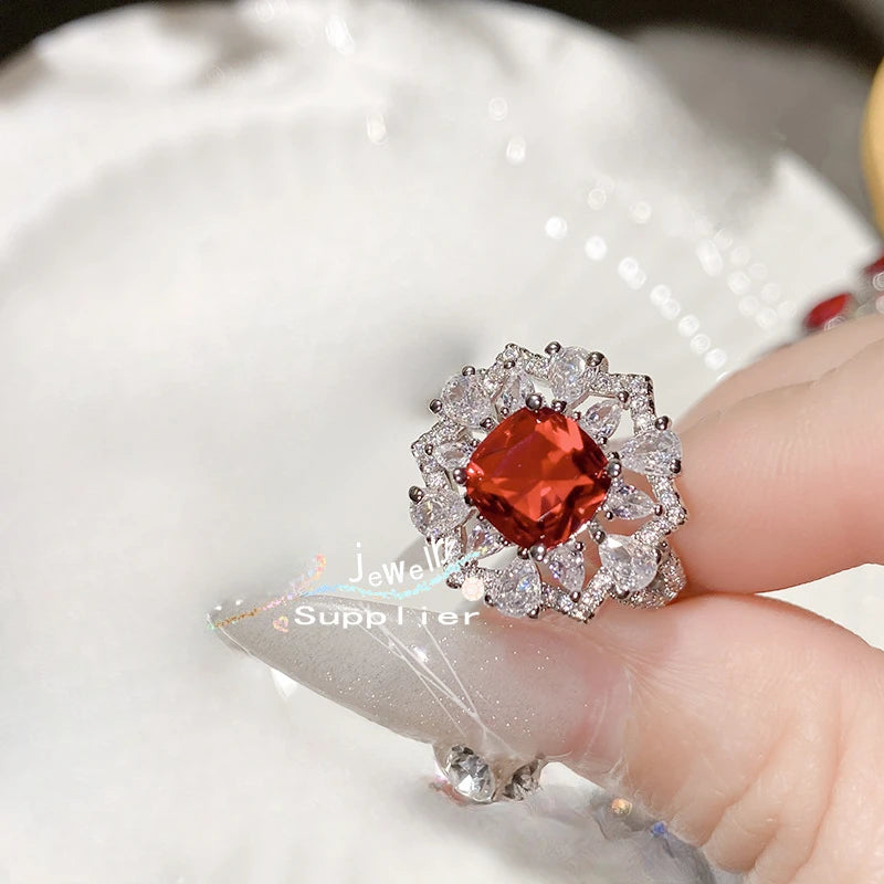 Sterling Silver Red CZ Jewelry Set for Women