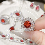 Sterling Silver Red CZ Jewelry Set for Women