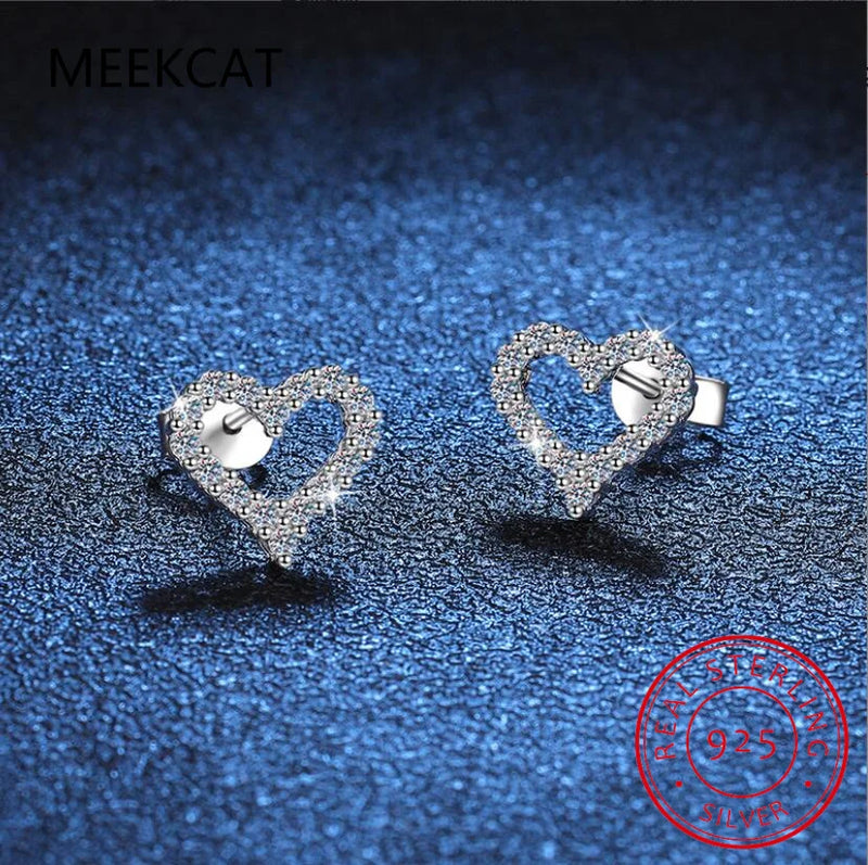 925 Silver Heart Moissanite Stud Earrings Gift
