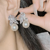 925 Silver Zircon CZ Pearl Jewelry Set Vintage Engagement