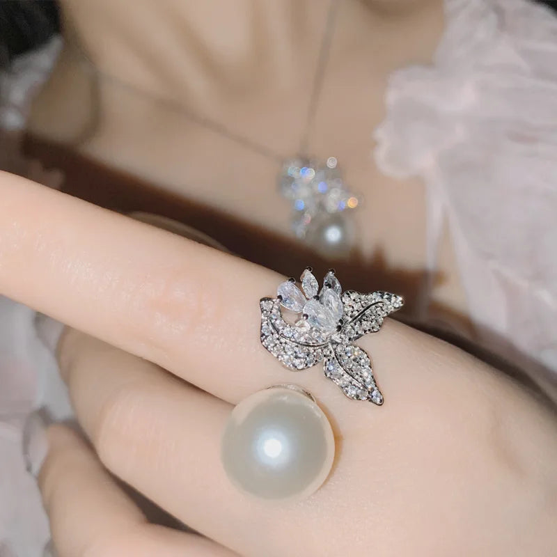 925 Silver Zircon CZ Pearl Jewelry Set Vintage Engagement