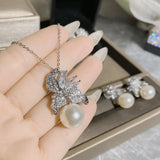 925 Silver Zircon CZ Pearl Jewelry Set Vintage Engagement