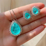 925 Silver Paraiba Tourmaline Emerald Stone Pendant Necklace