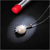 925 Silver Pearl Flower Pendant Necklace Zircon Choker Vintage Jewelry