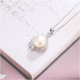 925 Silver Pearl Flower Pendant Necklace Zircon Choker Vintage Jewelry