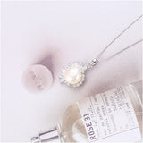 925 Silver Pearl Flower Pendant Necklace Zircon Choker Vintage Jewelry