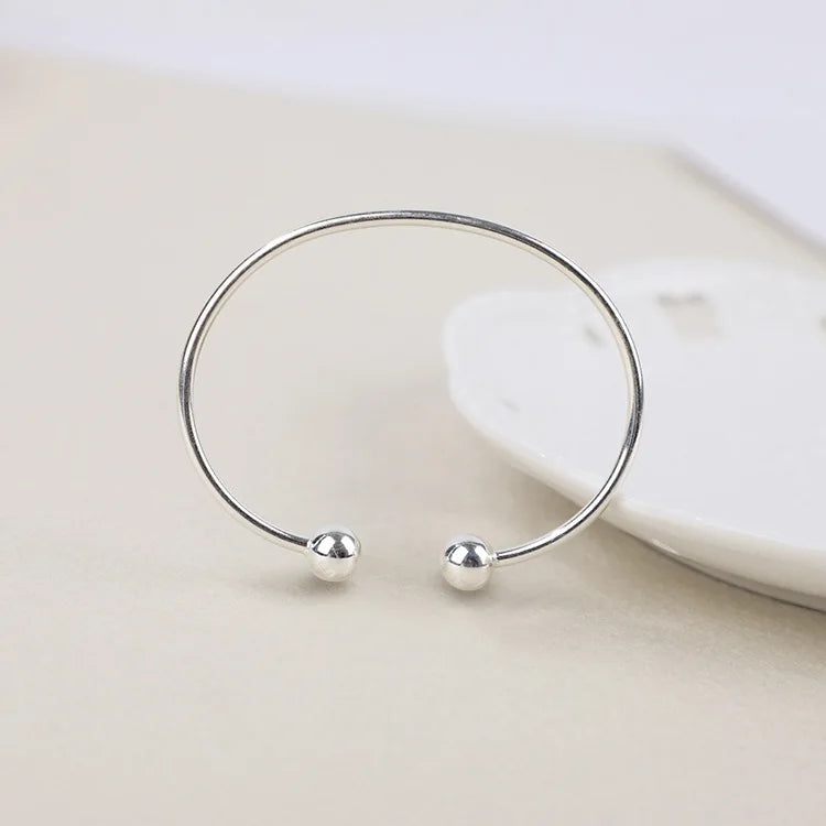 Sterling Silver 925 Charm Women Cuff Bracelet