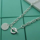 925 Silver Round Pendant Necklace for Women Men