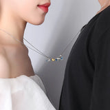Sterling Silver 925 Astronaut Pendant Couple Necklace with Magnetic Ring