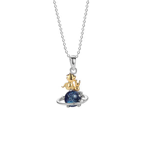 Sterling Silver 925 Astronaut Pendant Couple Necklace with Magnetic Ring