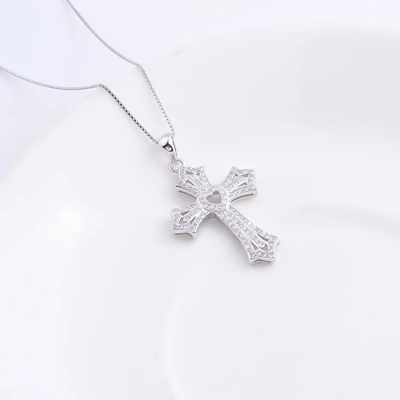 925 Silver Cross Pendant Necklace Italian Jewelry Vintage Gift